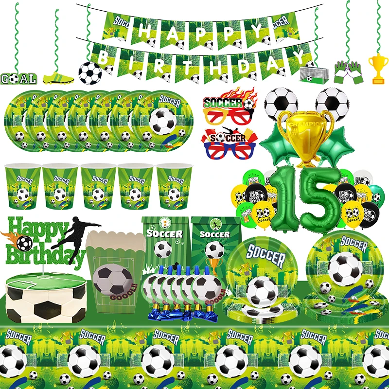 Soccer Football Theme Birthday Party Decoration Sports Tableware Paper Napkins Plates Cup Balloons Backdrop Baby Shower Supplies