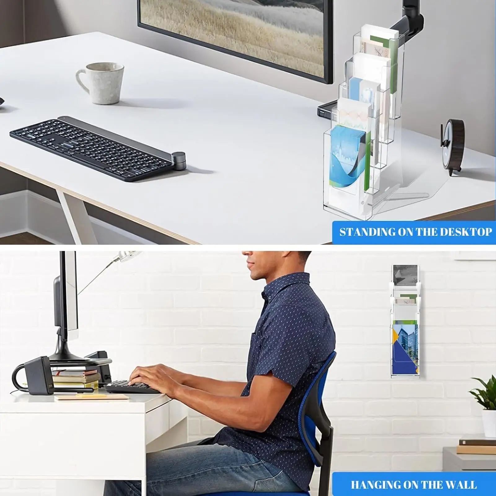 Brochure Holder Stand Clear Wall Mounted Desk Accessories 2 Pieces Brochure Flyer Holder Rack For Cards Counter Table Office