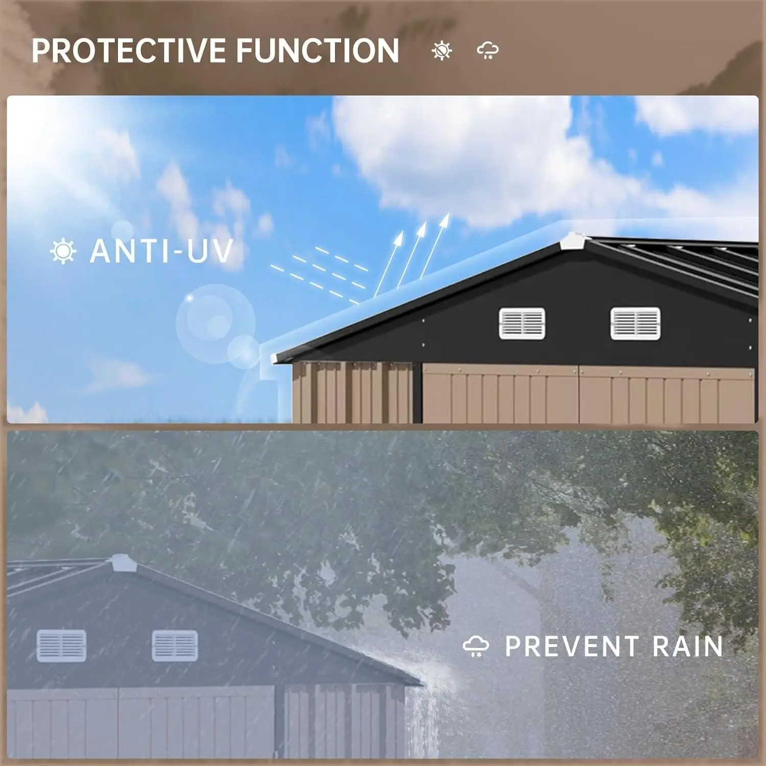 سقيفة تخزين معدنية خارجية مقاس 8 × 8 أقدام، منزل تخزين سقيفة أدوات فولاذية مع تصميم باب قابل للقفل للحديقة والفناء الخلفي