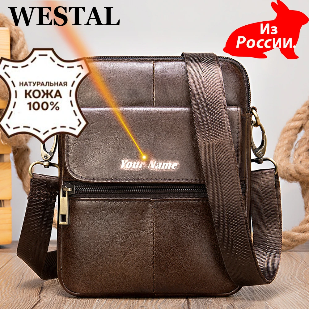 WESTAL Men's Leather Shoulder Bag Small Men's Genuine Leather Bag Man Mini Designer Bags Messenger Crossbody Bags Handbags 7350