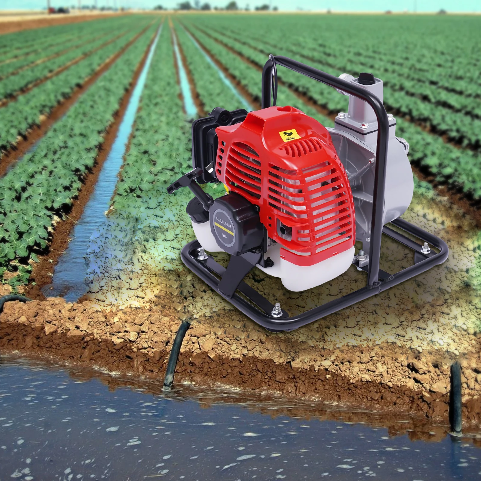 43CC 2행정 워터 펌프 (1인치 입출구) - 1250W, 282.5ft³/H 유량, 98ft 리프트, 경량(18.41lbs) 관개/농업용