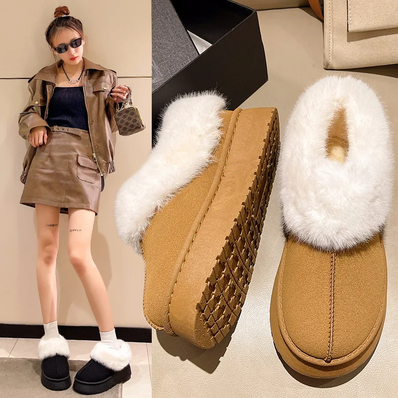 

Thick Bottom Warm Snow Boots Women Winter Thickened Insulated Fur Leather Integrated Comfortable Outdoor Casual Fur Shoes