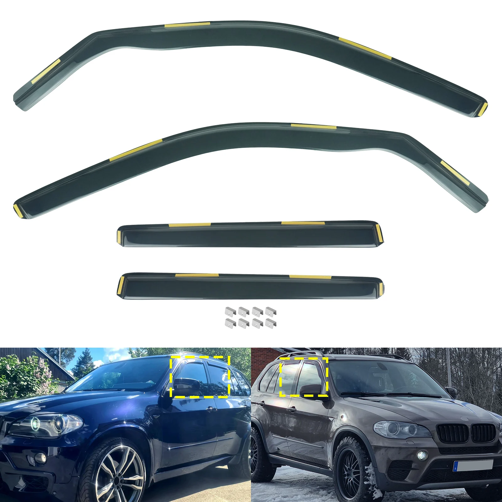 

4pcs Tint Tea translucent Front Window Wind Rain Sun Deflectors Protector Guard Sheet For BMW X5 E70 SUV 2007-2013