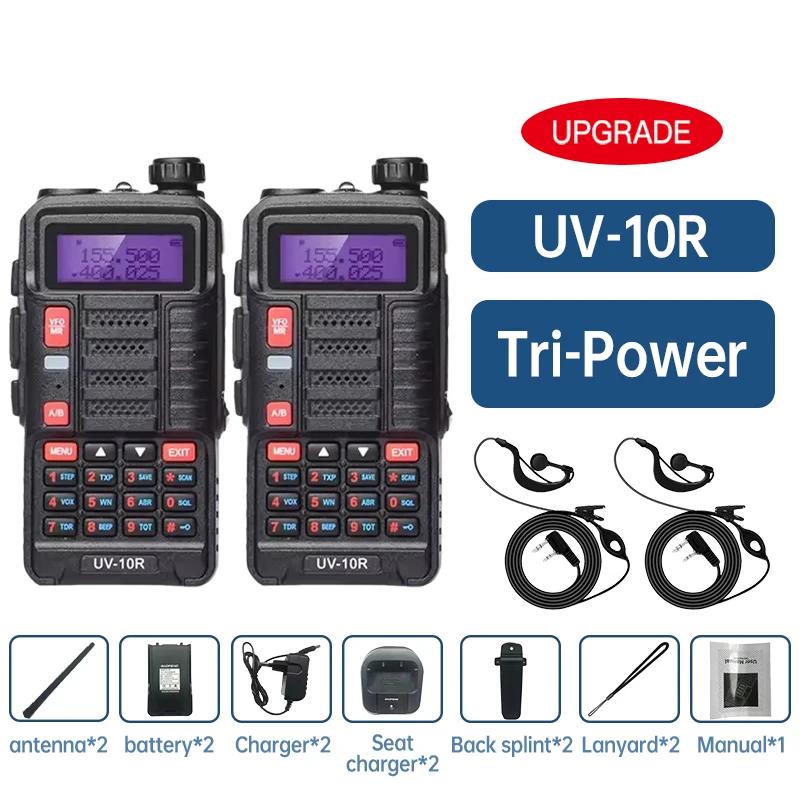 2 stuks Baofeng Uv 10r Professionele Walkie Talkies High Power Dual Band 2-weg Cb Ham Radio Hf Transceiver Vhf Uhf Bf UV-10R Nie