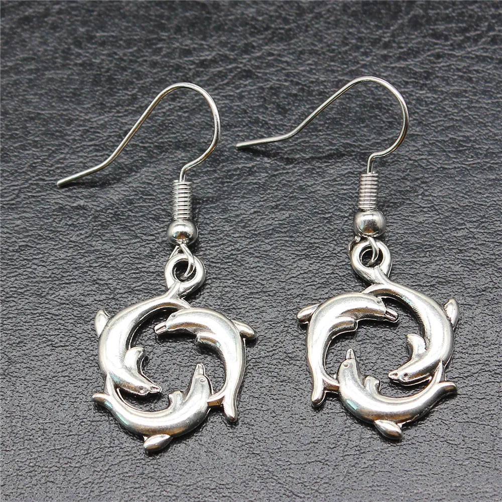 Fashion Handmade Simple Design Antique Silver Color Dolphin Pendant Earrings Dropshipping Drop Earrings