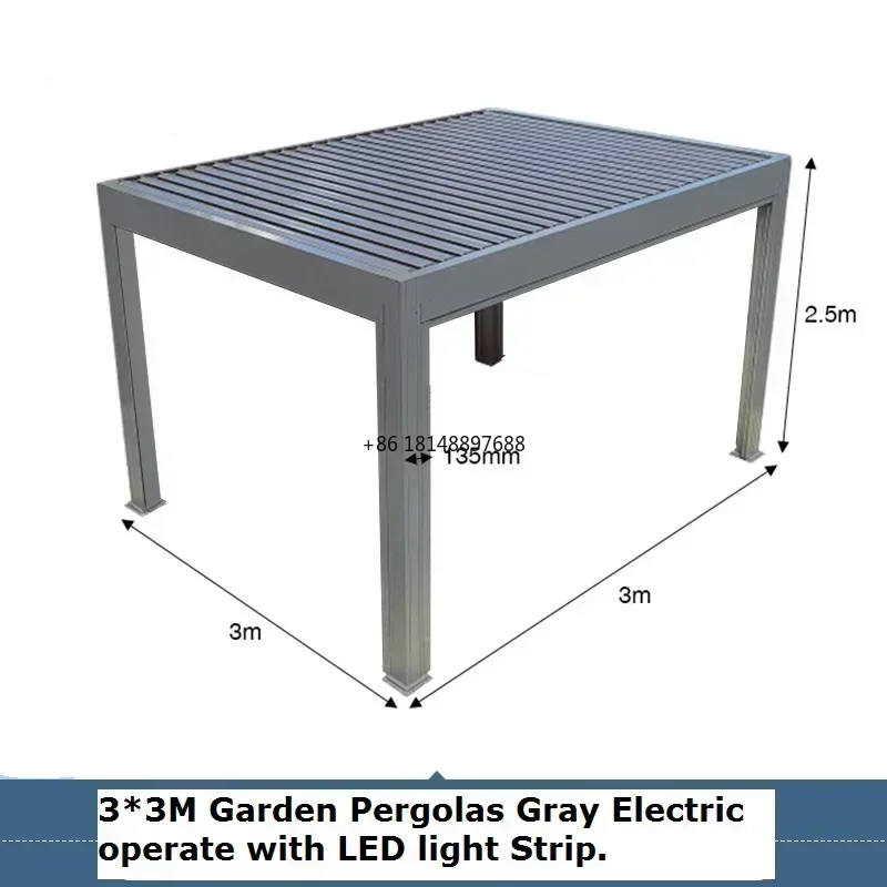 Pergola Aluminium Bioclimatic 4x3 4m x 3m Motorized Louvre Roof For Restaurants Sun Shade pavilion terrace pergola