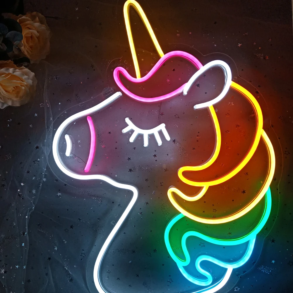 Unicorn Neon Sign for Girls Room Decor, Dimmable Colorful Night Lights, Pink LED Signs for Kids Bedroom, Baby Nursery Room Decor