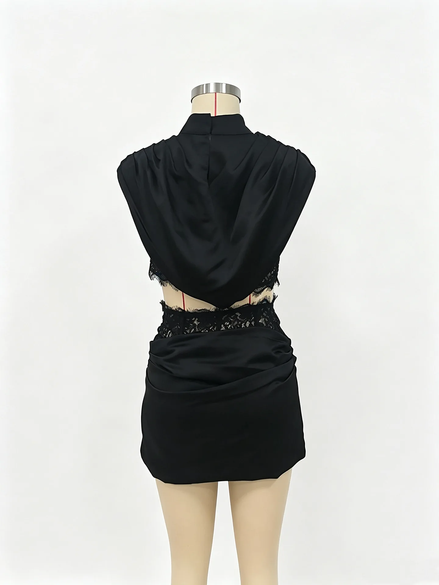 Women's 2 Piece Set Sleeveless Drape Satin Crop Top High Waist Lace Waist Ruched Bodycon Skirt Fashion Party Club Outfit