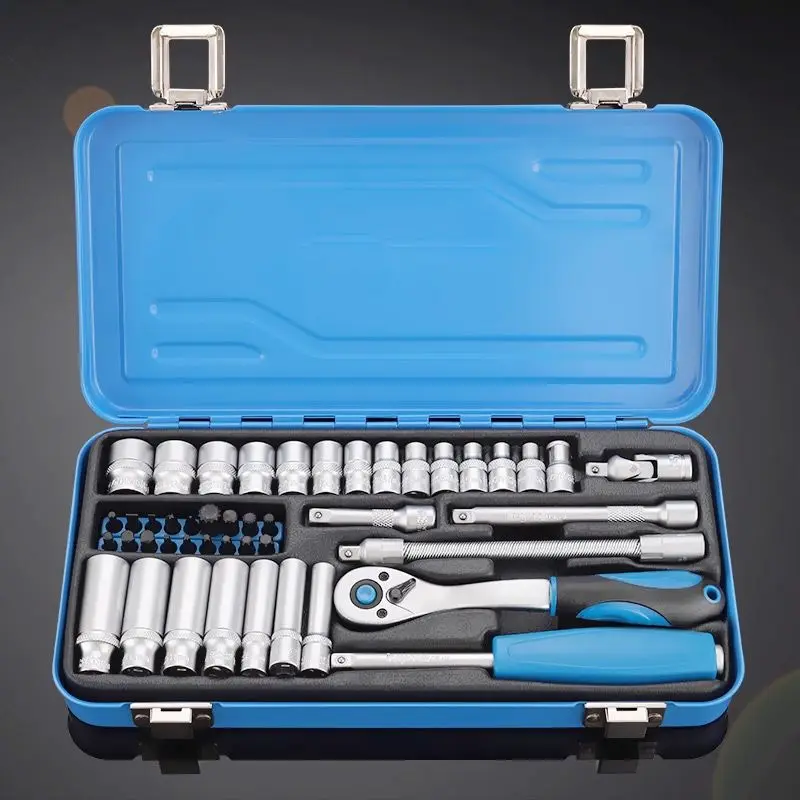 45PCS Socket Wrench Combination Set 1/4 Ratchet Wrench Extension Universal Screwdriver Head Multifunction Auto Repair Wrench Kit