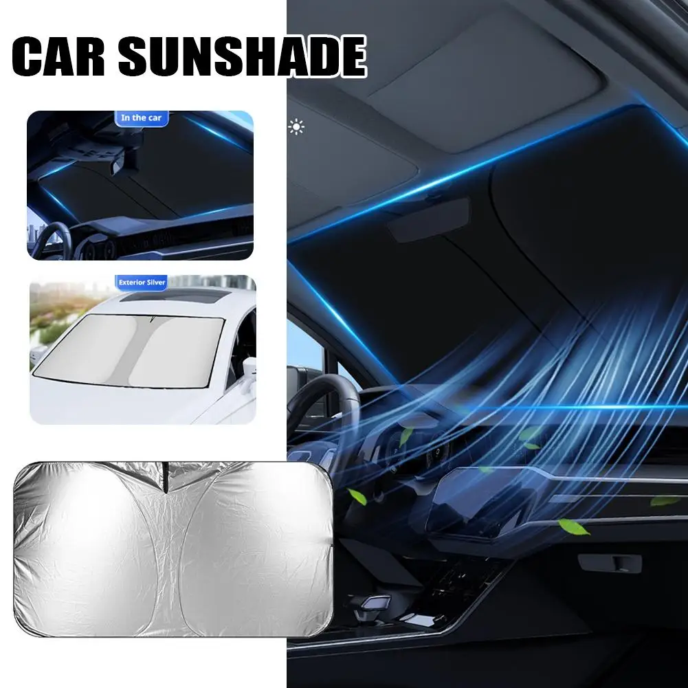 Large Windshield Sunshade UV Heat Block Titanium Silver Reflective Foldable Sedan Car Interior Protection Dashboard Seat Cover
