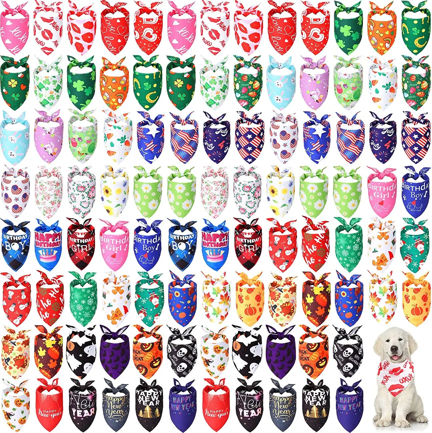 

30/50/100Pcs Dog Scarf Bibs Triangle For Fall Halloween Christmas Dog Bandana Bulk Thanksgiving Small Medium Large Dog bandanas