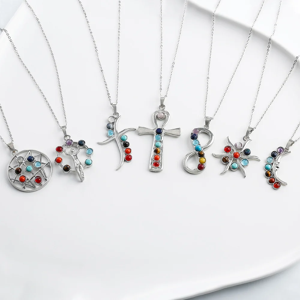 

Семицветный кулон из сплава серебра с драгоценными камнями, ювелирное ожерелье, хрустальный драгоценный камень