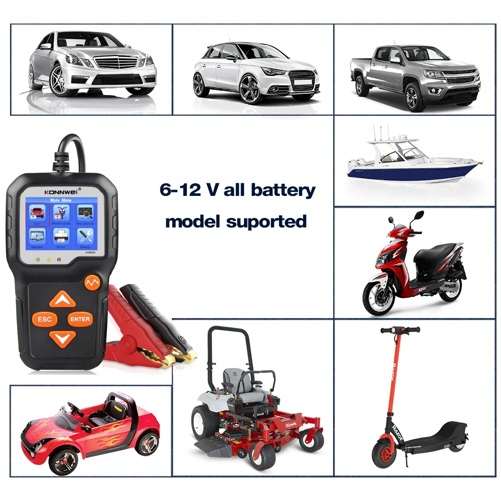 KONNWEI KW650 Car Motorcycle Battery Tester 12V 6V Battery System Analyzer 2000CCA Charging Cranking Test Tools for the Car