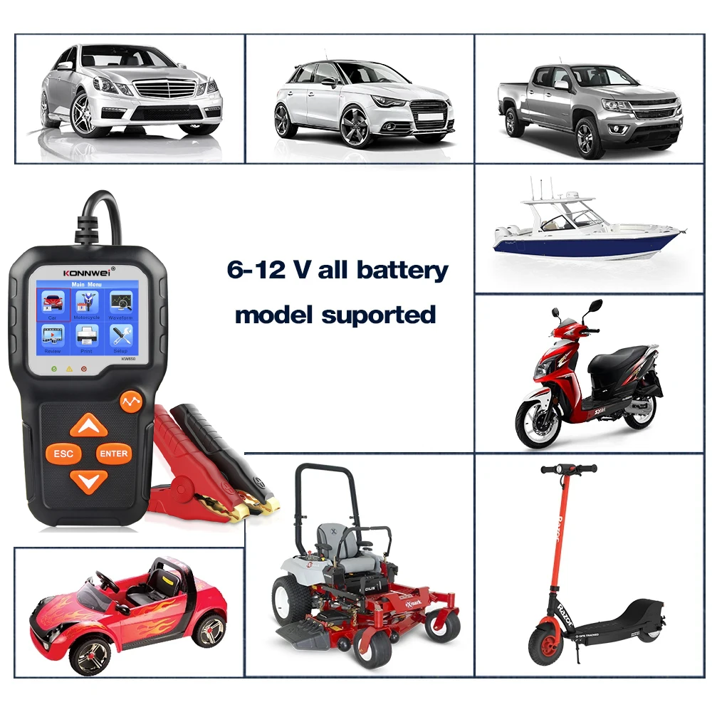 KONNWEI KW650 Tester akumulatora samochodowego i motocykla 6V 12V narzędzia inspekcyjne akumulatora samochodowego 100 do 2000 CCA Test rozruchu ładowania