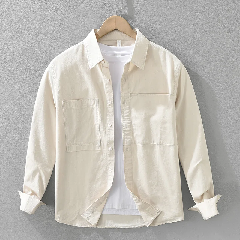 

Мужские повседневные рубашки-карго в японском стиле, с длинным рукавом, весна-лето, новинка, 100% хлопок, с двумя карманами, дизайнерские рубашки