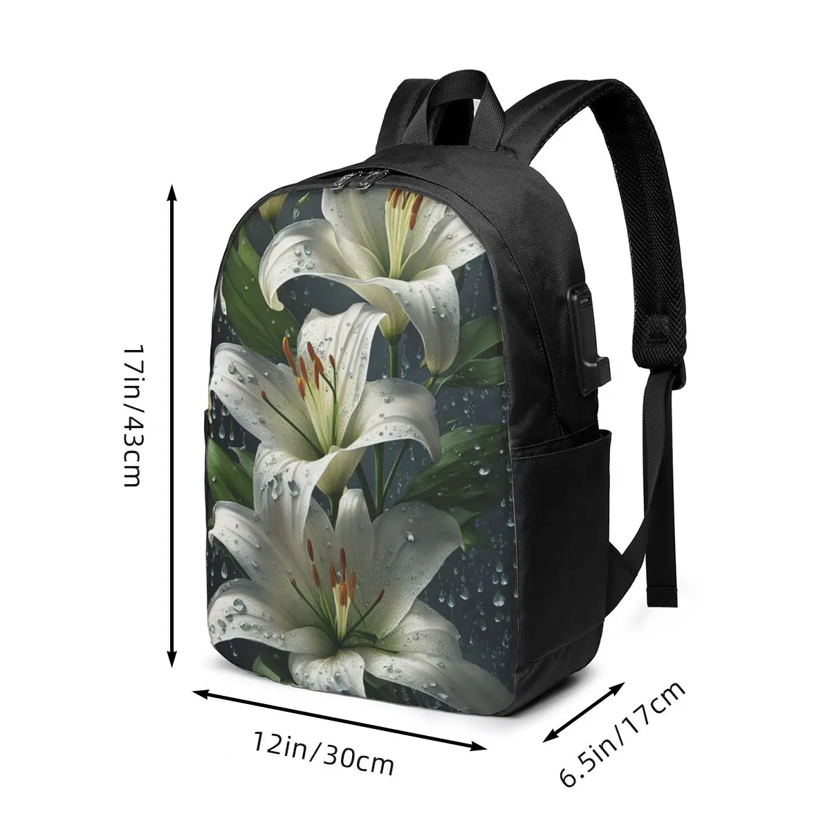 Lily Flowers Realistic Illustration Style Backpack Travel Notebook Bag Computer College Student School Bag Laptop Shoulder Bags