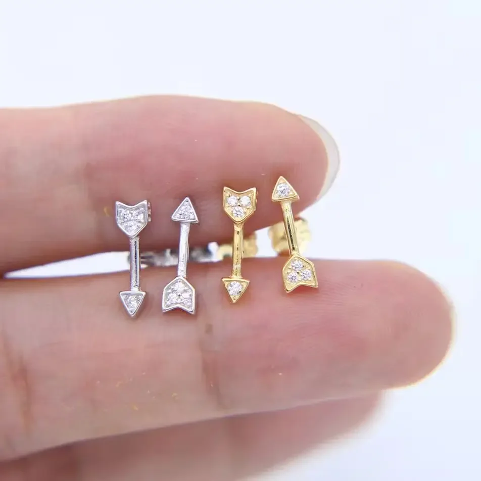 2025 Promotion Rushed Plant Trendy Women Earrings Simple Design Pave Cz Zircon Fashion Jewelry Arrow Cute Girl Stud 925 Earring