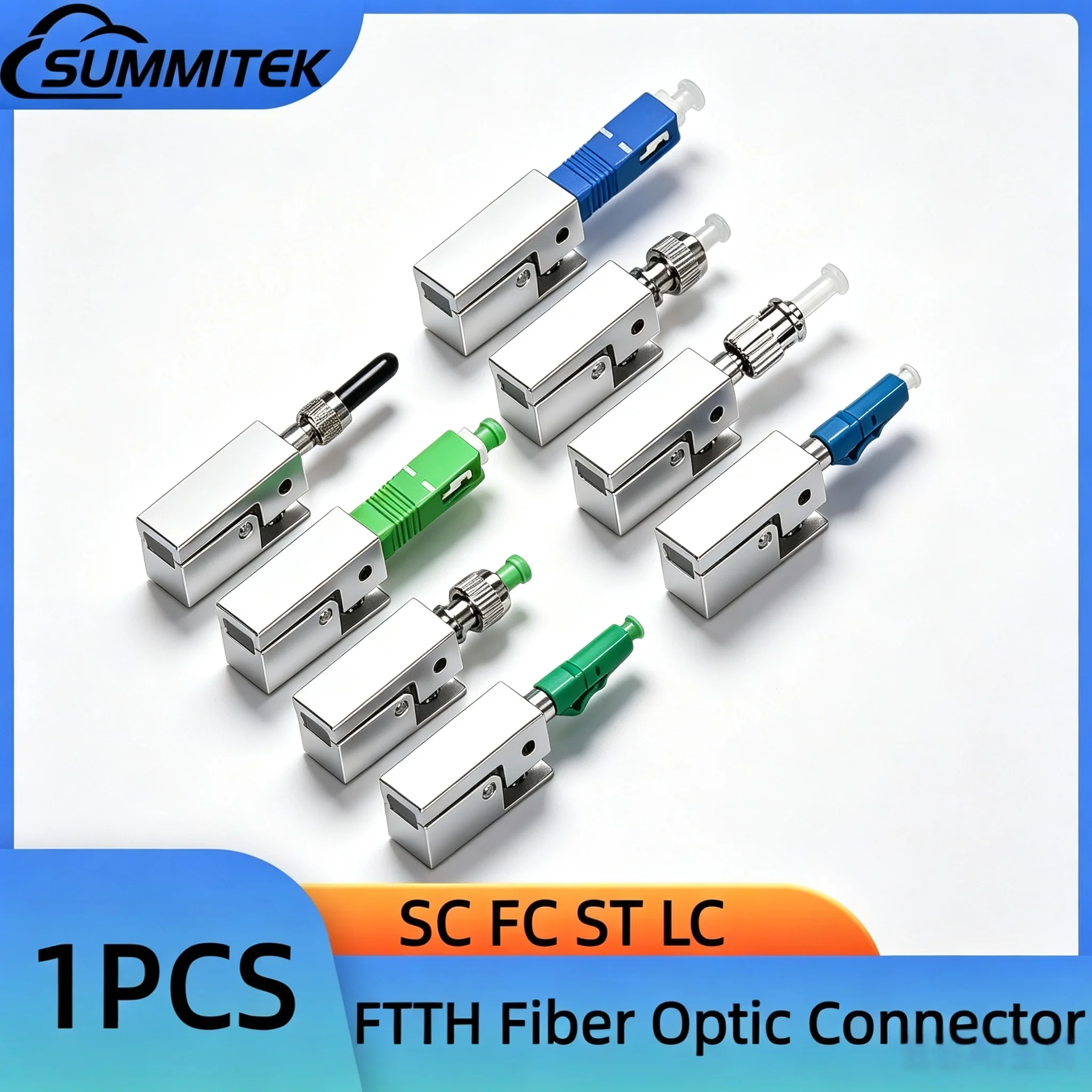 SUMMITEK 1PC SC Square Shape Bare Fiber Optic Adapter FC SC ST LC APC UPC FTTH Fiber Connector for OTDR Coupler