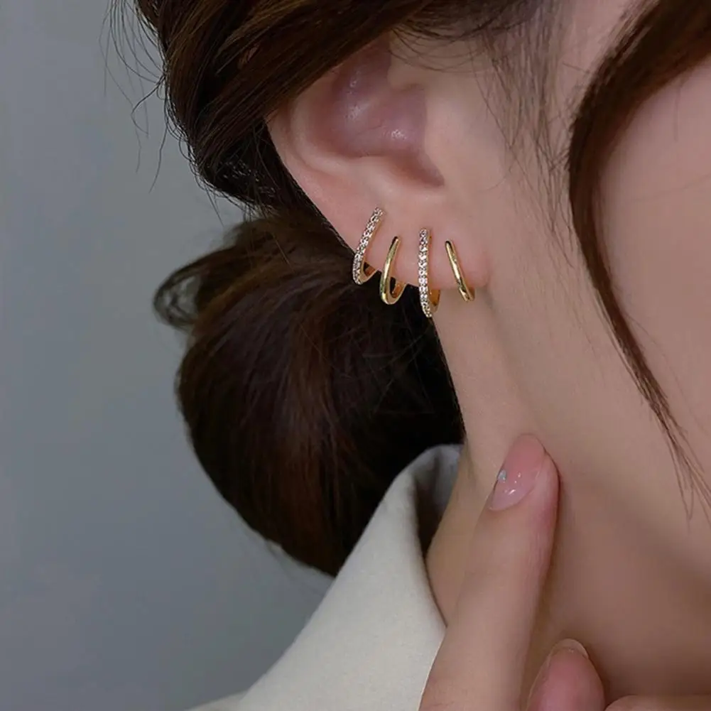 Stud Earrings Huggie Earrings Pair Rhinestone Claw Shape Hollow Design Lightweight Stainless Steel Anti-allergy Studs Jewelry