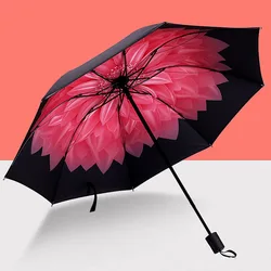 Foldable Inner Printed Small Black Umbrella, Sunny And Rainy Dual-use UV Protection Umbrella, Lightweight Sturdy Travel Manual U