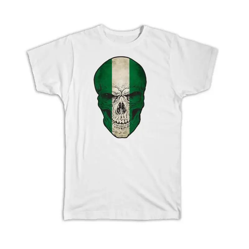 

Nigeria Flag Skull Nigerian National Colors T shirt
