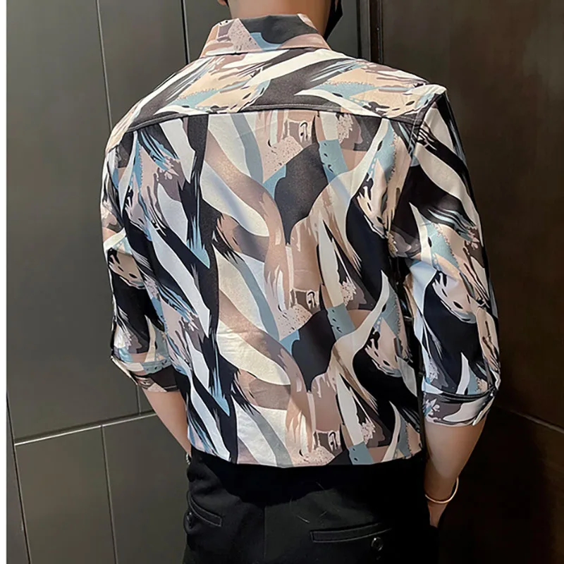 Fashion Lapel Button Color Printed Korean Shirts Men\'s Clothing 2024 Spring Summer New Loose Casual Tops All-match Shirts