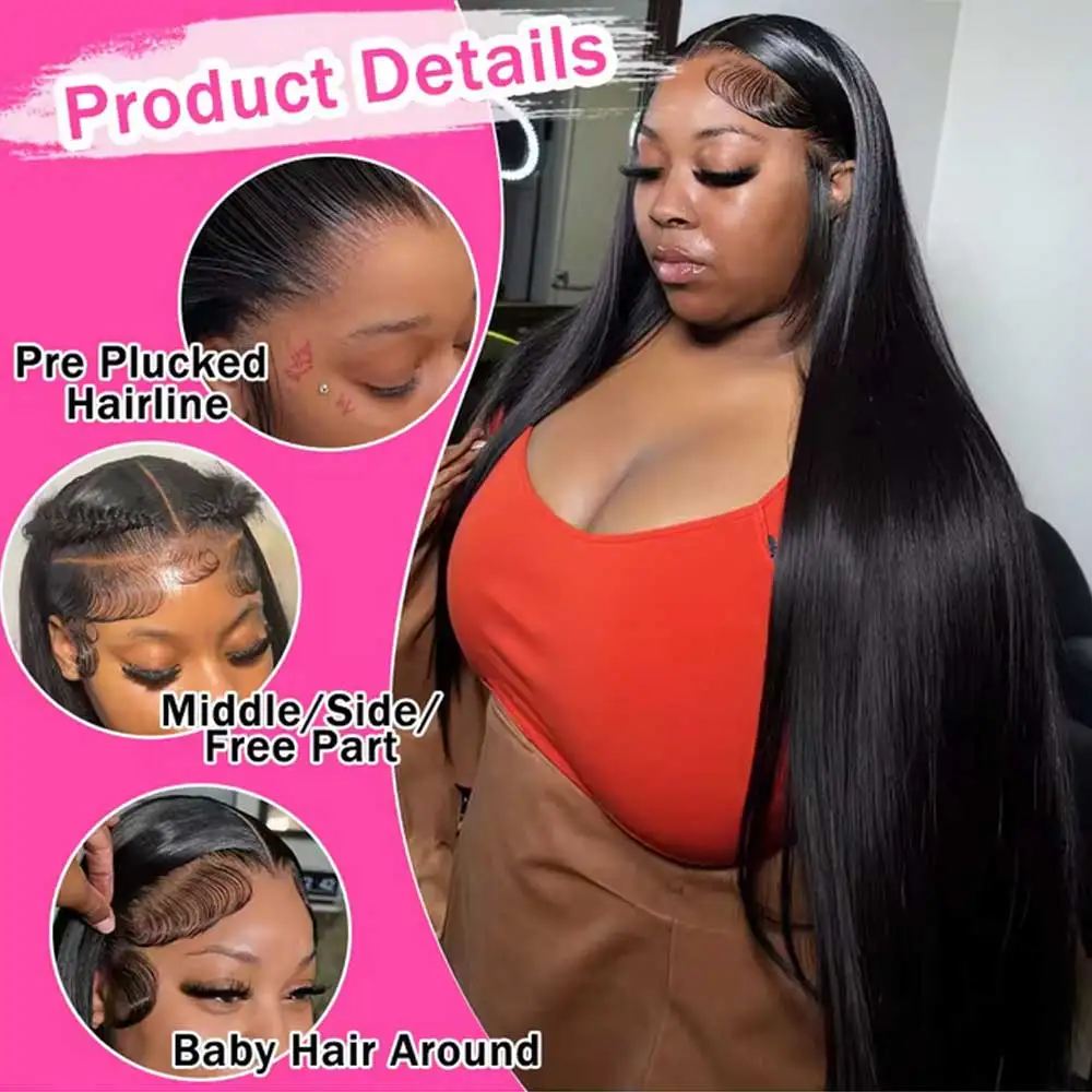 40 42 Inch Straight Human Hair Wigs 13x4 13x6 HD Lace Frontal Wigs For Women Glueless Bone Straight Lace Front Human Hair Wigs - Image 5