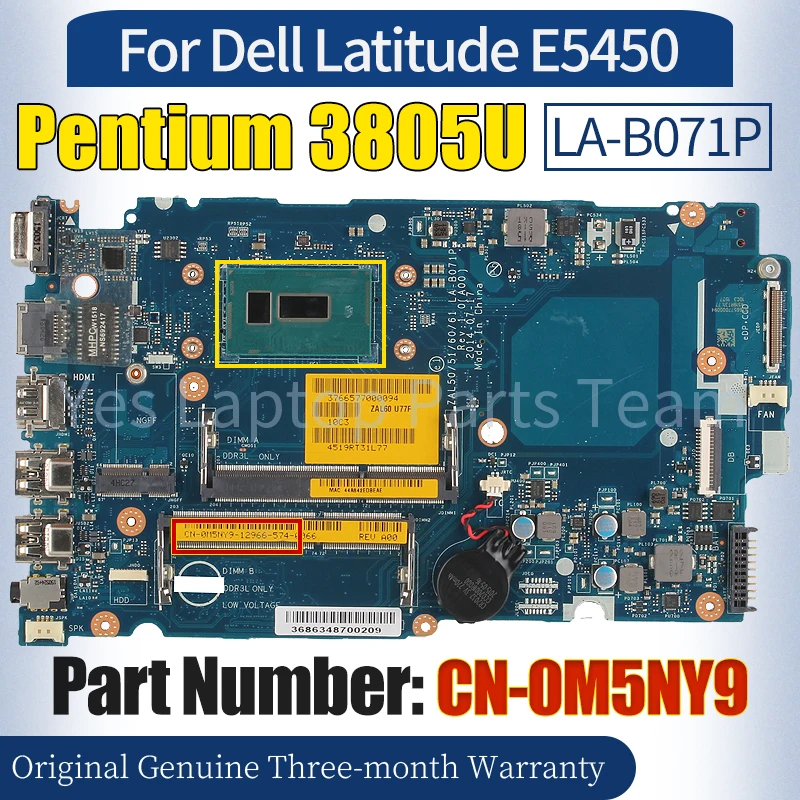 ZAL50 LA-B071P For Dell Latitude 3450 L3450 Laptop Mainboard CN-0M5NY9 SR210 Pentium 3805U 100％ Tested Notebook Motherboard