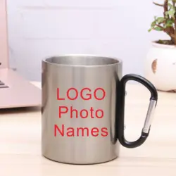 Black Carabiner Cup DIY 300ML Metal Steel Personalize Print Image Logo Text Mountaineering Buckle Stainless Steel Hiker Outdoor