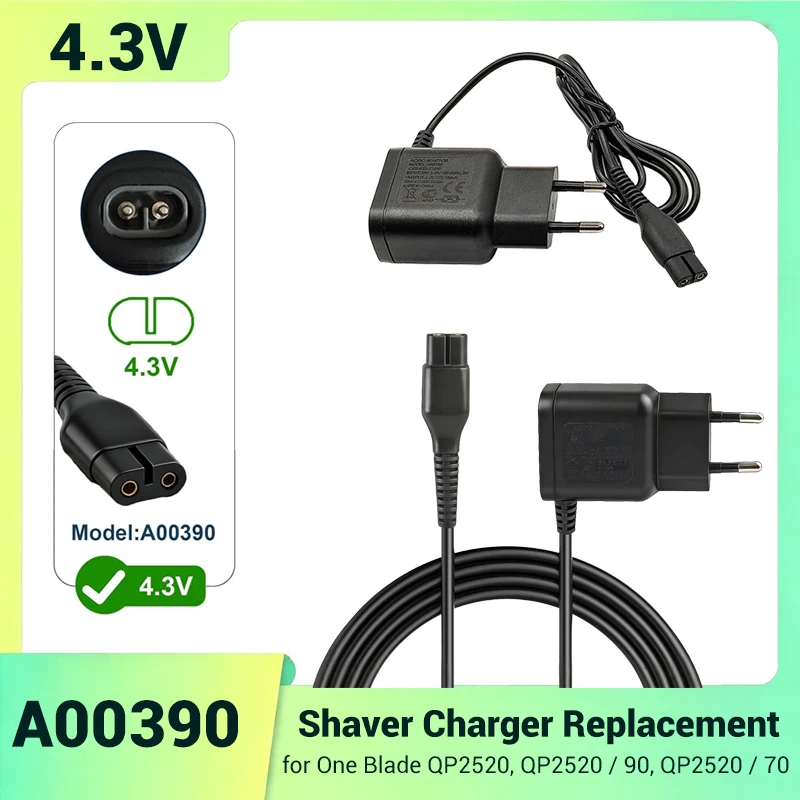 4.3V A00390 Shaver Charger Replacement EU Plug Compatible for Philips One Blade QP2520 QP2620 QP2510 MG3740 MG3730 MG3720