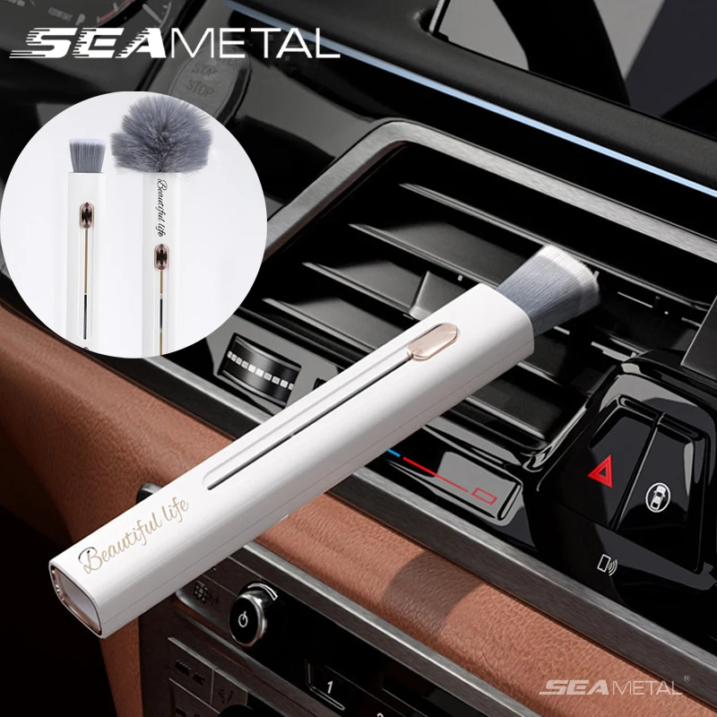 SEAMETAL Car Interior Cleaning Brush Air Outlet Cleaning Soft Brush Car Crevice Dust Removal Brush Double Head Telescopic Duster