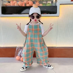 Baby Plaid Suspenders Jumpsuit  For Girls Pockets Trousers Spring Summer New Bodysuit Casual Rompers Fashion Children'S Clothing