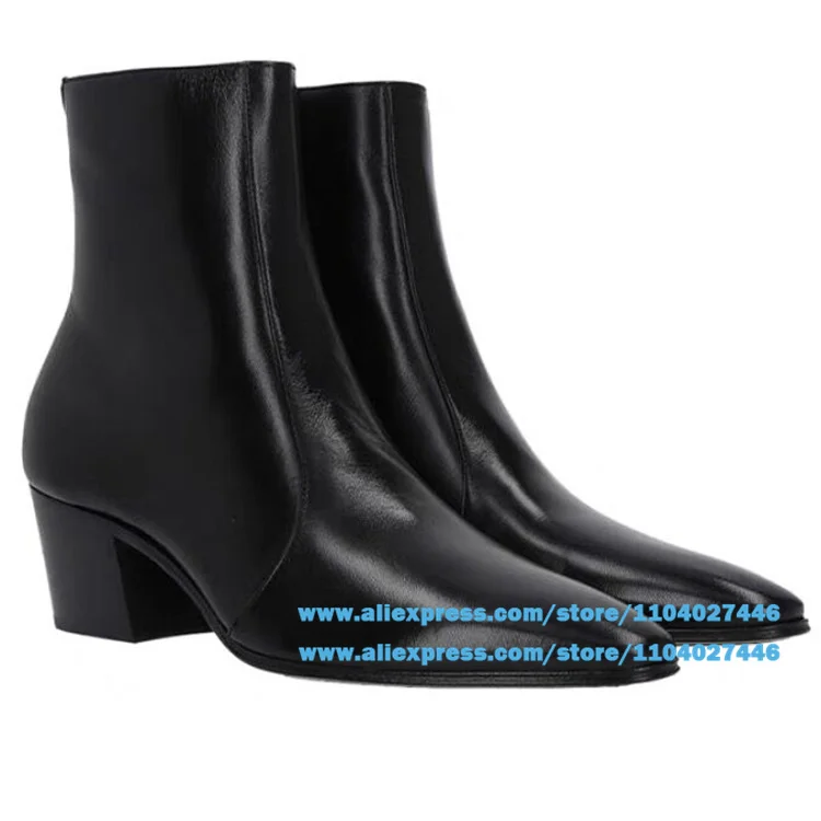 

High Heeled Chelsea Boot Black Leather Pointed Zipper British Style Men's Boot Wear-Resistant Trendy Luxury Handmade Men's Shoes