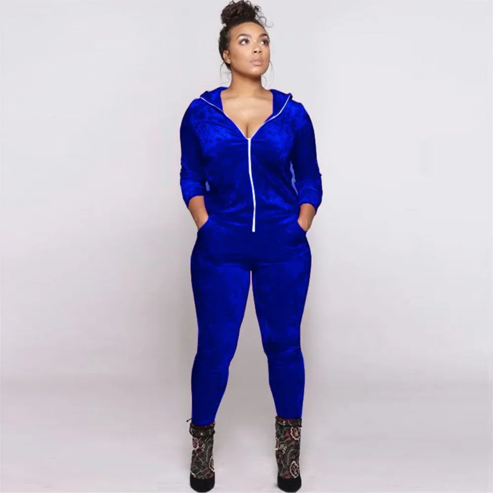 

CPSYMYM Autumn And Winter New Velvet Hoodie Zipper Casual For Women's Suit Fashion Slim Trousers Sports Jogging 2 Piece Set Fema