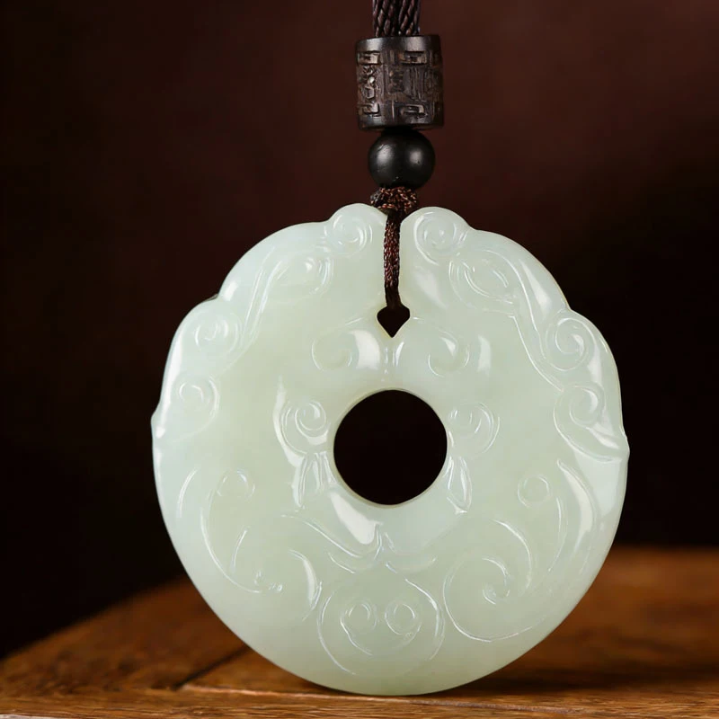 

Hetian Double Guardian Imitation Disc Round Amulet Men and Women Jade Pendant Necklace