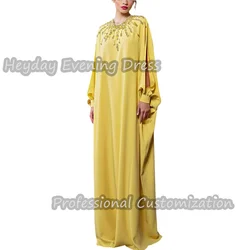 Heyday O-Neck Saudi Beaded Prom Party Gown Crepe Long Sleeves Floor Length Straight Elegant Sexy Dress For luxurious Woman 2024