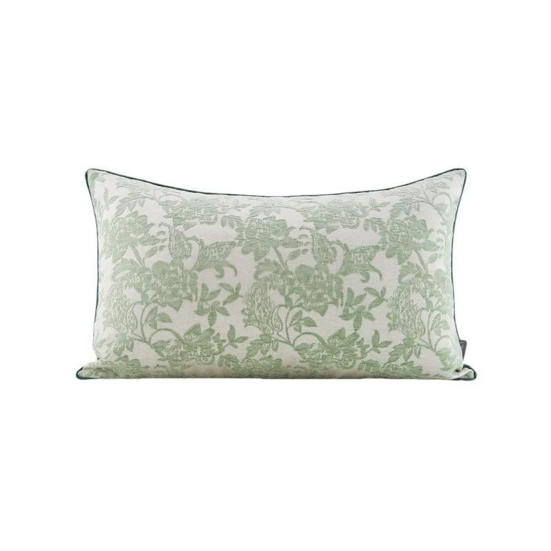 Retro Green Velvet Flora Jacquard Pillows French Romantic Cushion Case Flower Decorative Pillow Cover For Sofa Chair Home Decor