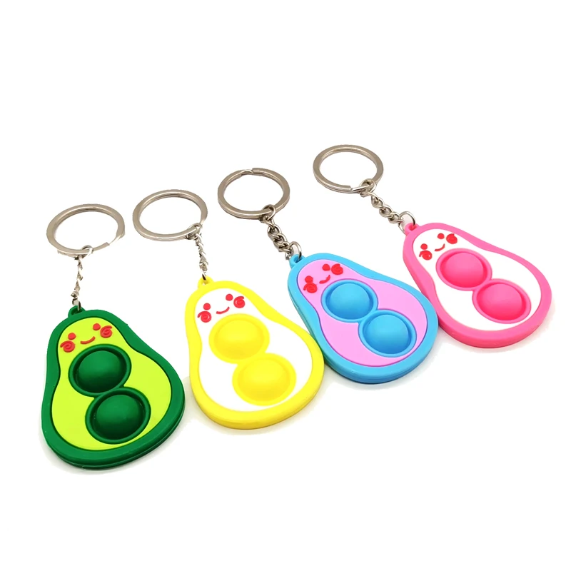 Cute Pops Bubble Avocado Fidget Toy Simple Dimple Keychain Anti Stress Relief Squeeze Toy for Autism Adhd Women Men Children