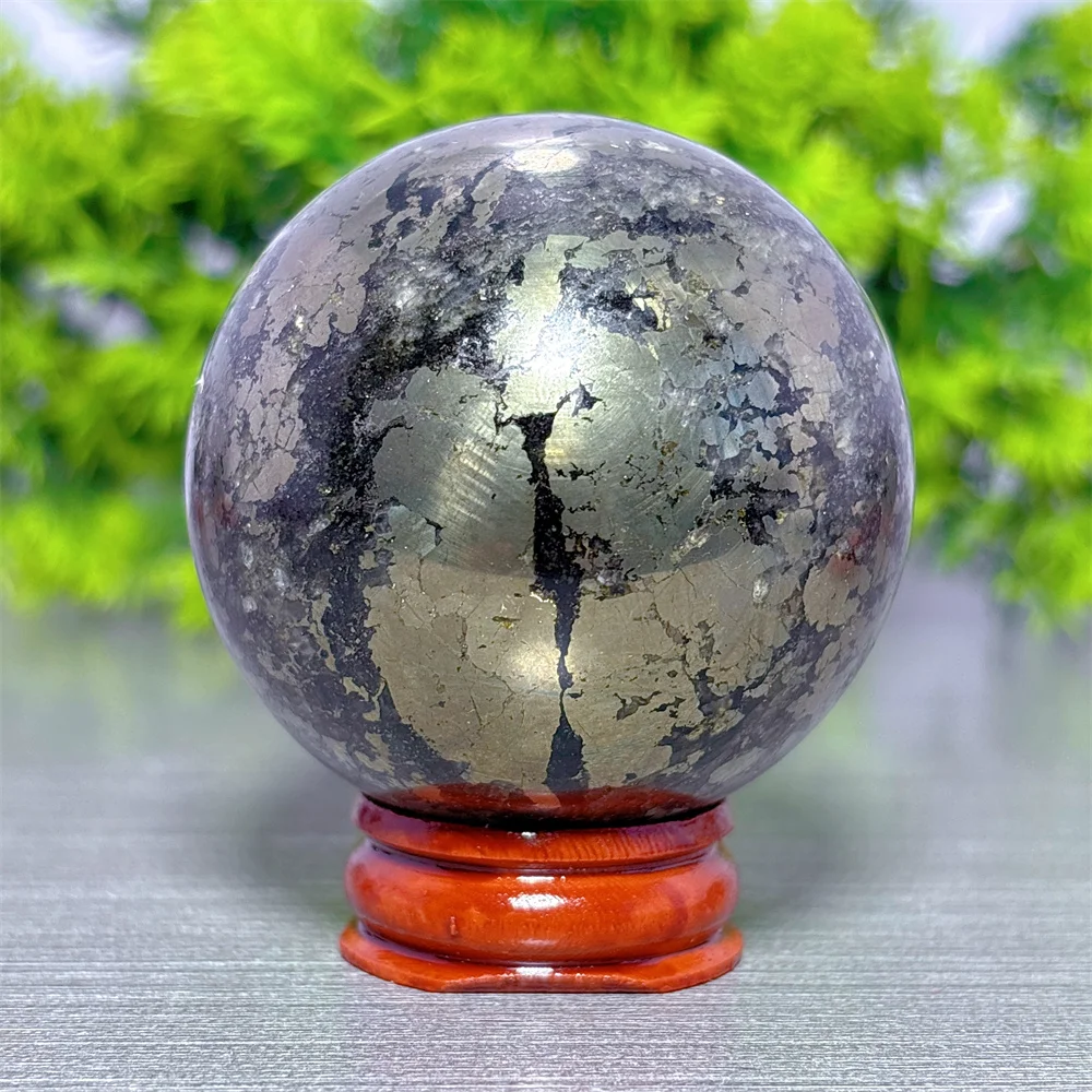 Pyrite Sphere Natural Crystal Room decor Lucky Quartz Stone Garden Reiki Gifts Healing Energy Love Home Decoritems +Stand