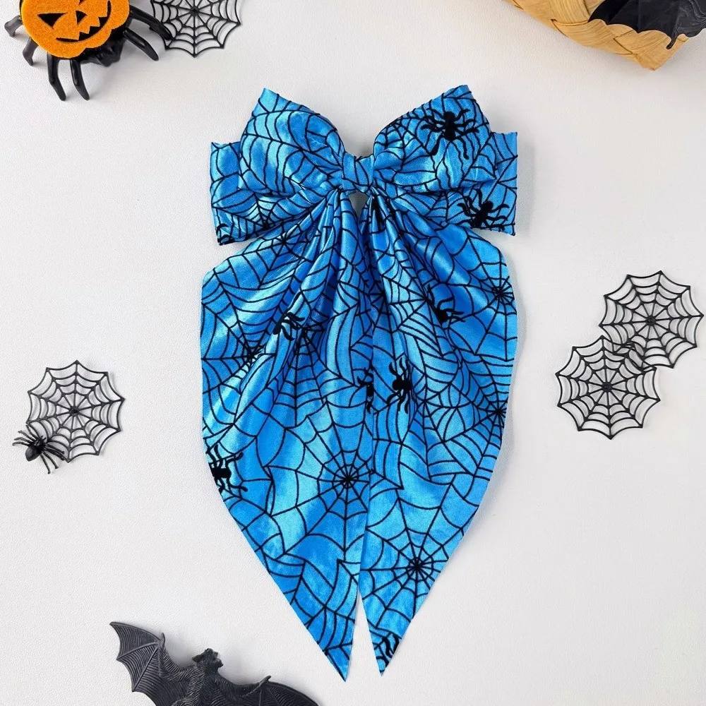 Fashion Bat Spider Web Hair Bow Spring Clip Gothic Pumpkin Hair Clip Elegant Halloween Scrunchie Hair Accessories