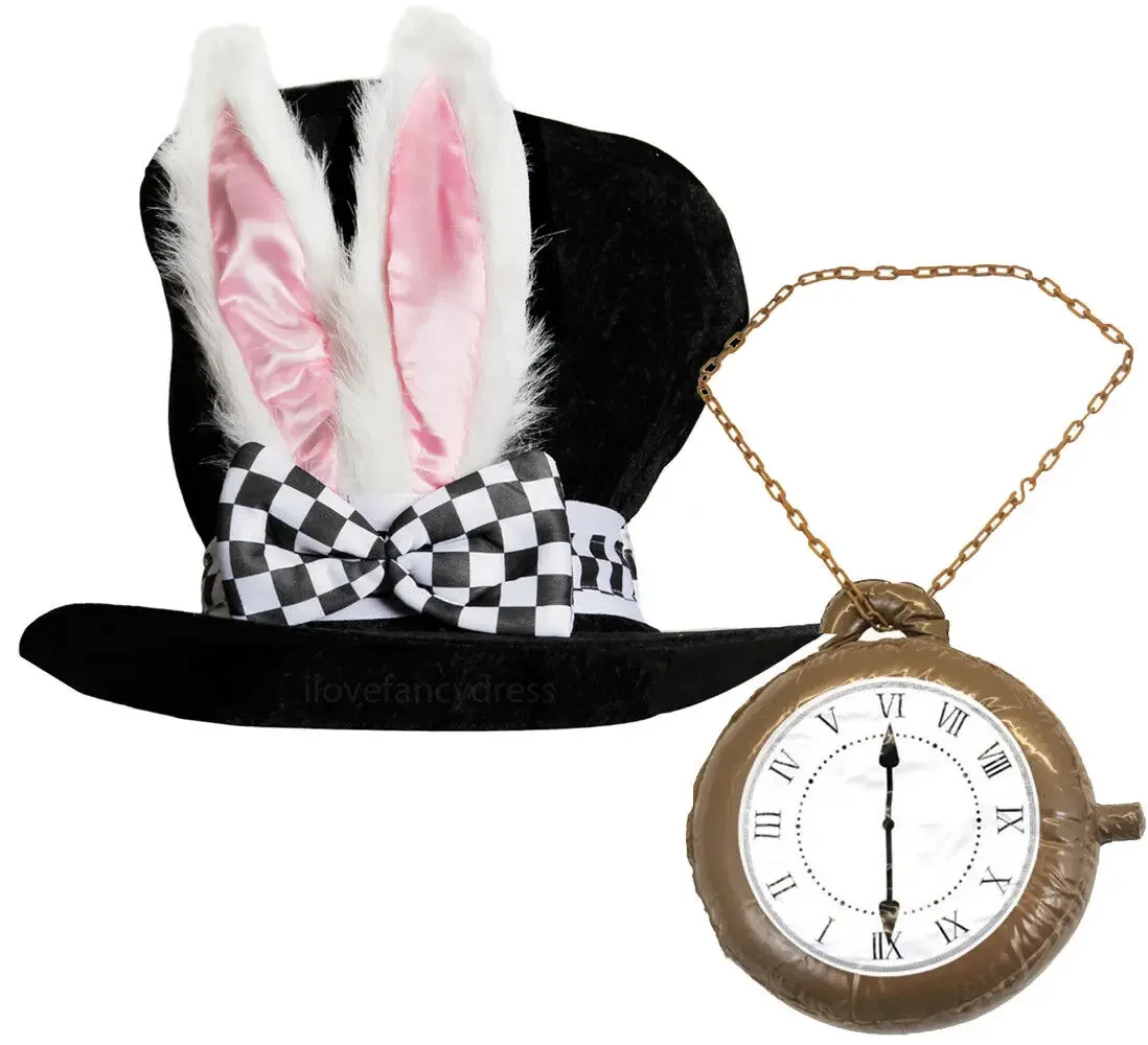 Women Men White Rabbit Top Hat Bunny Ears Inflatable Clock Fancy Dress Magician Party Accessory Costume Outfit Drop Shipping