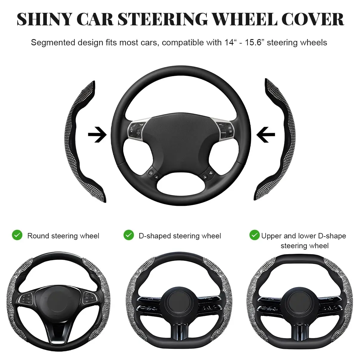 2PCS Diamond-encrusted Car Universal 38cm Steering Wheel Cover Colorful Bronzing Diamond BlingBling Steering Wheel Accessories