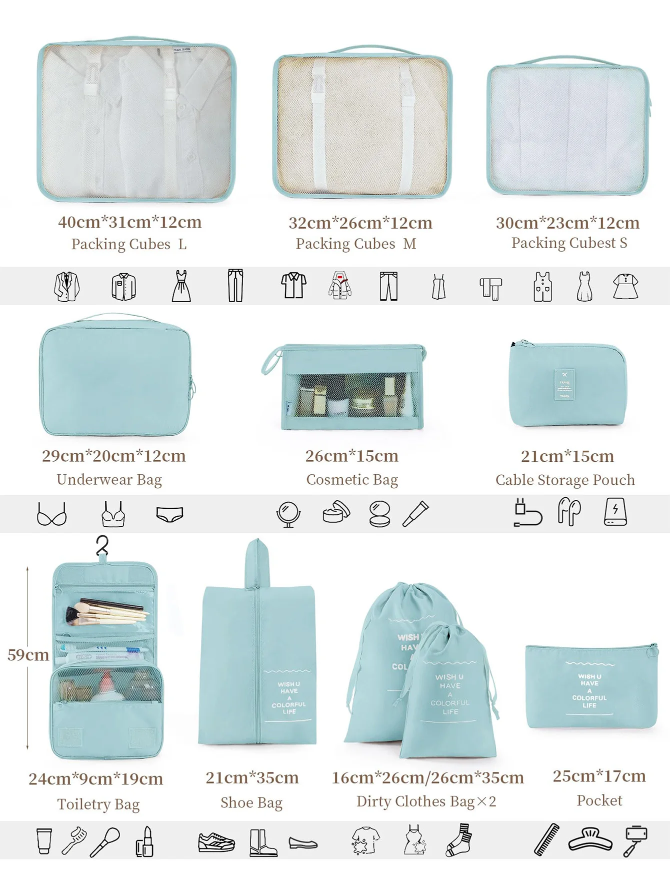 11-teiliges, tragbares Reise-Aufbewahrungsset – Organisieren Sie Ihre Kleidung, Schuhe und Unterwäsche mühelos – ideal für Tagesausflüge, Geschäftsreisen und zur Aufbewahrung zu Hause, geeignet für Gepäck und Koffer, Reiseaufbewahrungsbeutel mit Aufdrucken und Designs, tragbare Schuh- und Toilettenartikel-Taschen, Wäschebeutel, unverzichtbare Artikel für die Schule und für Studenten im Studentenwohnheim. – Detail 7