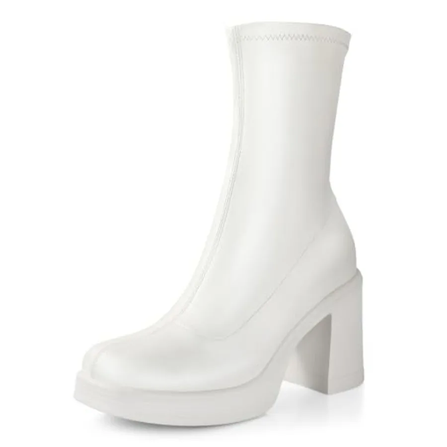 

Ankis Platform Ankle Boots for Women Chunky High Heels Side Zipper Gogo Boots Comfort Women's Party Dress Booties Shoes