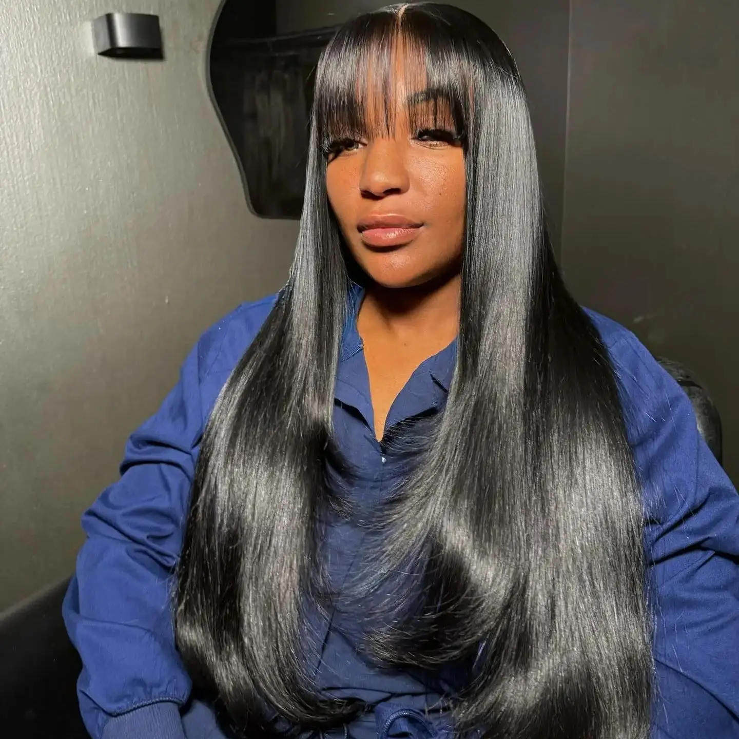 

30-дюймовый прямой парик из человеческих волос с челкой 3x1 Парик шнурка 200% плотность Бесклеевые предварительно выщипанные бразильские парики для женщин Готовые к ношению