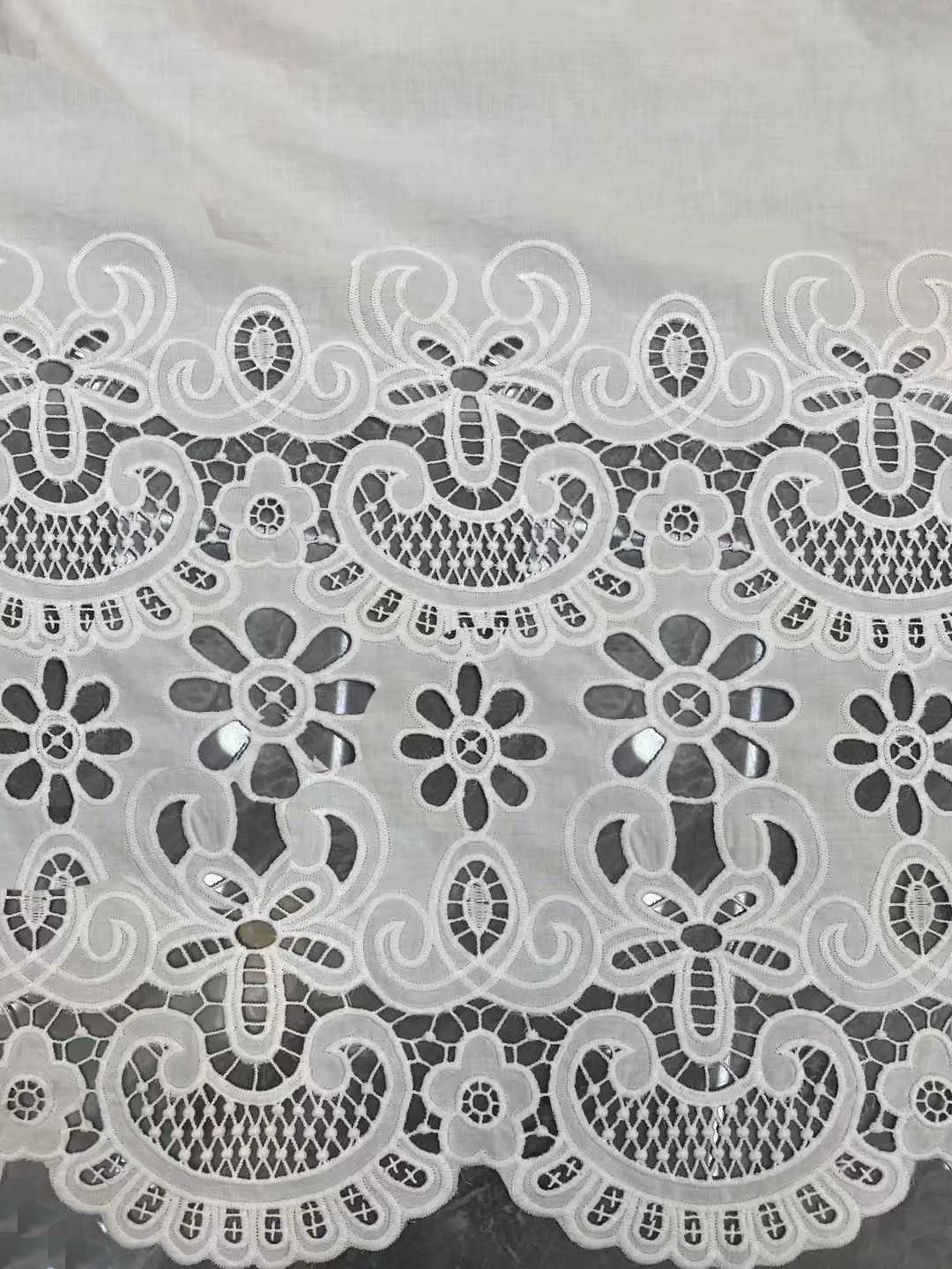 High-end 100% cotton embroidered hollow lace fabric with full lace pattern for dress hems women's dresses shirt fabric view 5