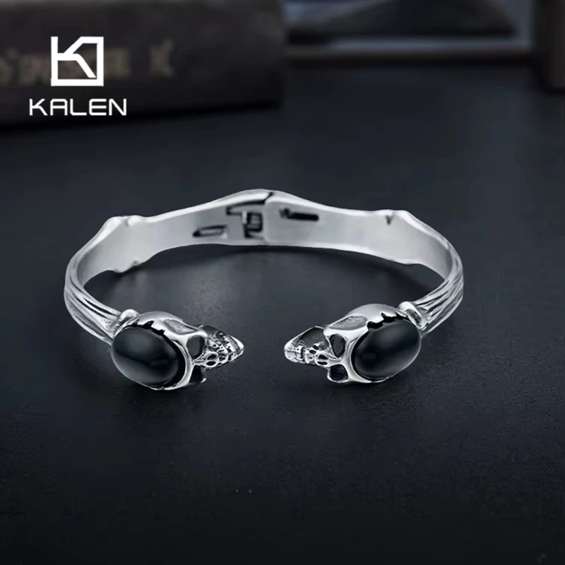 Kalen Punk Stainless Steel Wolf Bangle for Men Vintage Thick Metal Cuff Bracelet Biker Party Jewelry Rock Accessory Gifts