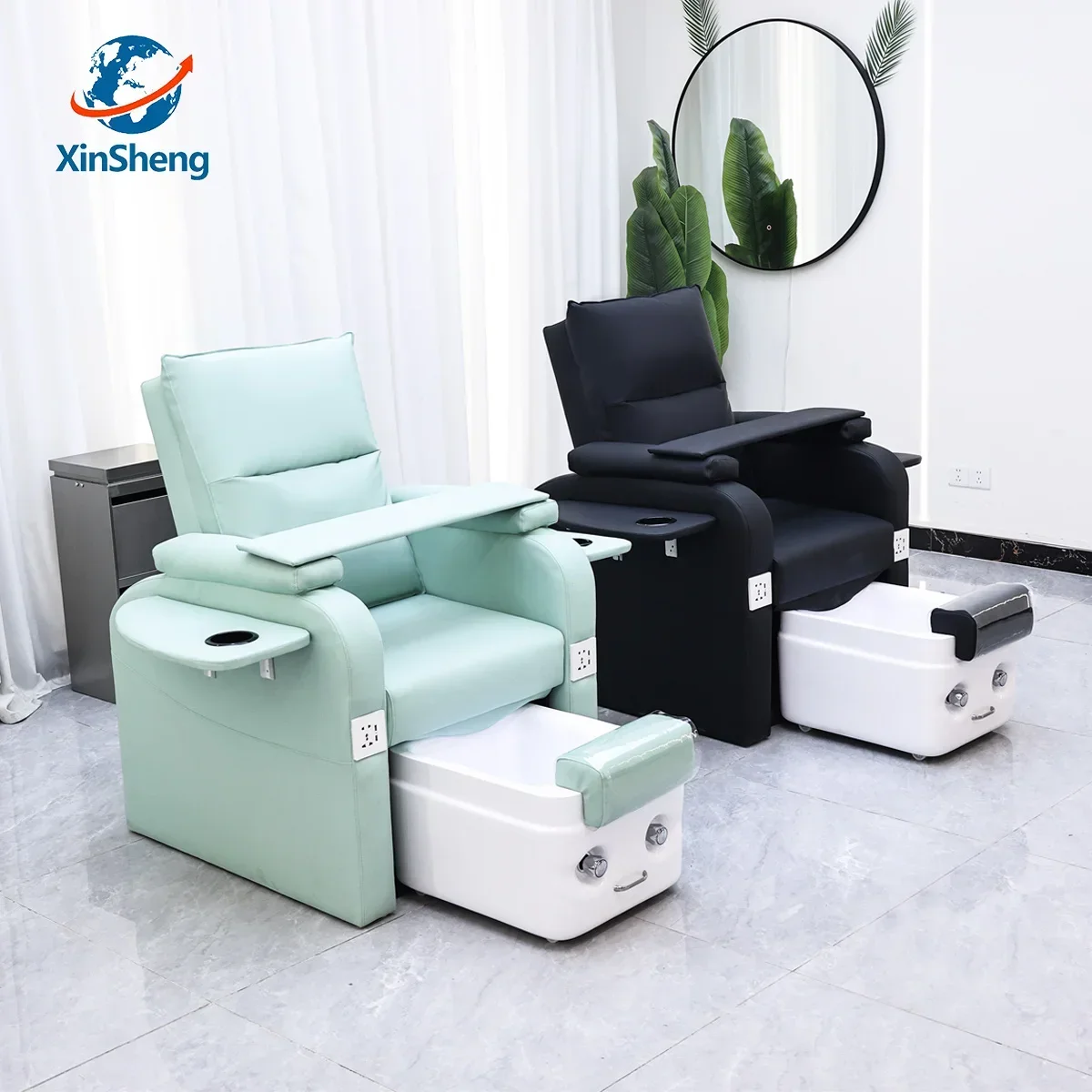 XinSheng Foot Bath Nail Chair Pedicure Chairs Salon SPA Foot Massage Manicure Furniture Sofa Material with Back Electric Lift