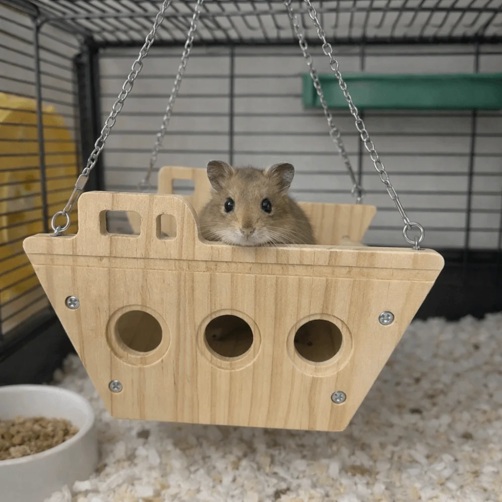 

Funny Wooden Hamster Swing Bite Resistant Durable Hamster Climbing Platform with Chain Bird Wooden Pet Rest Play
