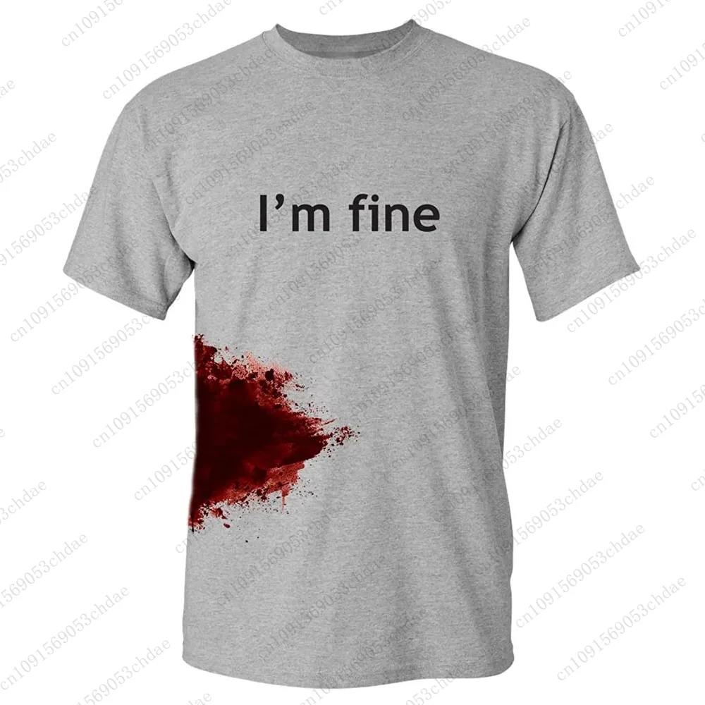 Mens I\'m Fine Graphic Novelty Sarcastic Movie Halloween Humor Zombie Funny Cotton T Shirt 24/25 Fatjion Style Summer Unisex Tops